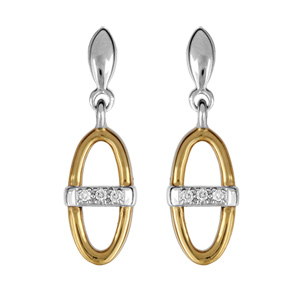 Boucles d\'oreilles bicolore et ovale avec barrettes serties pierres blanches - Vue 1