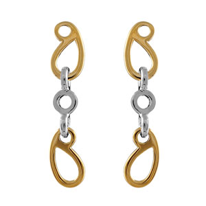 Boucles d\'oreilles bicolore pendante rond et ovales motif fermoir tige - Vue 1