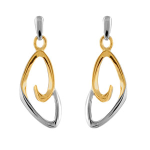 Boucles d\'oreilles bicolores pendantes coeur allongé et vertical et fermoir tige à poussette - Vue 1