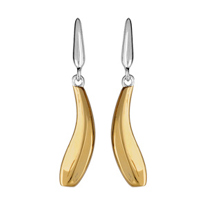 Boucles d\'oreilles bicolores pendantes vague jaune sur support gris et fermoir tige à poussette - Vue 1
