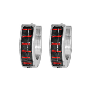 Boucles d\'oreilles créoles en acier satiné reflet rouge - Vue 1