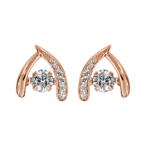 Boucles d\'oreilles Dancing Stone en argent et dorure rose forme circonflexe avec oxydes blancs et fermoir clou avec poussette - Vue 1
