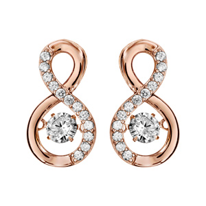 Boucles d\'oreilles Dancing Stone en argent et dorure rose infini avec oxydes blancs et fermoir clou avec poussette - Vue 1