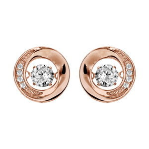Boucles d\'oreilles Dancing Stone en argent et dorure rose rond avec oxydes blancs et fermoir clou avec poussette - Vue 1