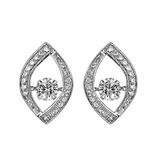 Boucles d\'oreilles Dancing Stone en argent rhodié amande ornée d\'oxydes blancs et fermoir clou avec poussette - Vue 1