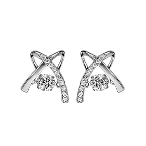 Boucles d\'oreilles Dancing Stone en argent rhodié croix ornée d\'oxydes blancs et fermoir poussette - Vue 1