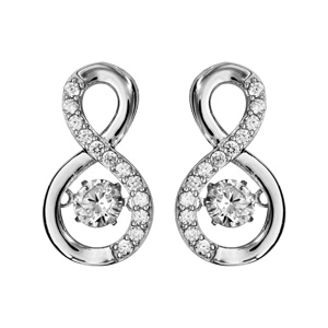Boucles d\'oreilles Dancing Stone en argent rhodié forme infini avec oxydes blancs et fermoir clou avec poussette - Vue 1