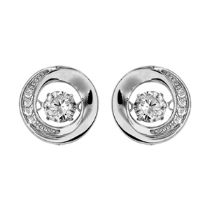 Boucles d\'oreilles Dancing Stone en argent rhodié rond orné d\'oxydes blancs et fermoir poussette - Vue 1