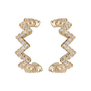 Boucles doreilles demi croles en plaqu or petit modle zig zag orn doxydes blancs sertis et fermoir poussette