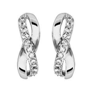 Boucles d\'oreilles demi-croles en argent rhodi infini avec 1 partie d\'oxydes blancs sertis et fermoir poussette - Vue 1