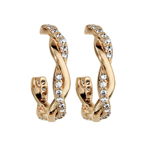 Boucles d\'oreilles demi-créoles en plaqué or petit modèle torsade avec 1 brin lisse et l\'autre orné d\'oxydes blancs sertis et fermoir poussette - Vue 1