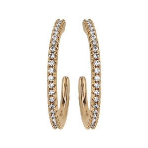 Boucles d\'oreilles demi-créoles en plaqué or rail d\'oxydes blancs sertis - diamètre 20mm fermoir clou avec poussette - Vue 1