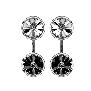 Boucles d\'oreilles duo suspendu en argent rhodié avec 1 oxyde blanc en haut et 1 oxyde noir en bas - Vue 1