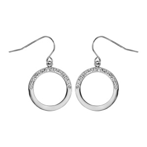 Boucles d\'oreilles en acier 1 anneau orné de strass blancs et fermoir crochet - Vue 1