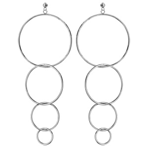 Boucles d\'oreilles en acier 4 anneaux entrelacés en chute et fermoir poussette - Vue 1