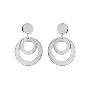 Boucles d\'oreilles en acier 2 anneaux suspendus et superposés et fermoir poussette - Vue 1
