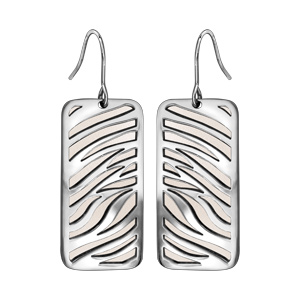 Boucles d\'oreilles en acier avec motifs zèbre blanc et fermoir crochet - Vue 1
