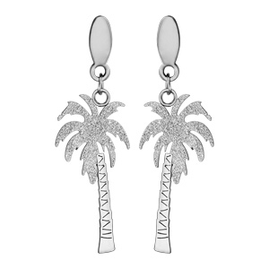 Boucles d\'oreilles en acier effet givré palmier suspendu et fermoir poussette - Vue 1