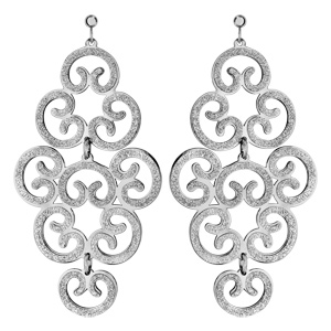 Boucles d\'oreilles en acier et glitter arabesques suspendues et fermoir poussette - Vue 1