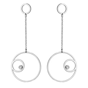 Boucles d\'oreilles en acier et oxydes anneau avec 1 oxyde suspendu  1 chanette et fermoir poussette - Vue 1