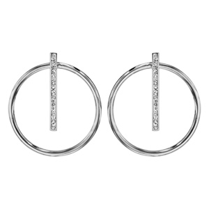 Boucles d\'oreilles en acier et oxydes cercle lisse avec barrette et fermoir poussette - Vue 1