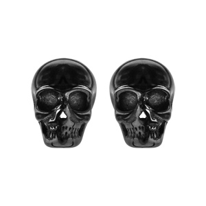 Boucles d\'oreilles en acier et PVD noir tte de mort et fermoir poussette - Vue 1