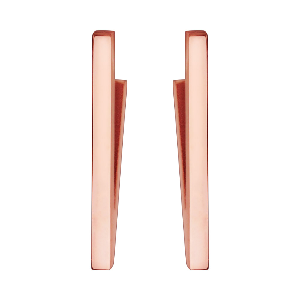 Boucles d\'oreilles en acier et PVD rose forme g�om�trique triangle et fermoir poussette - Vue 1