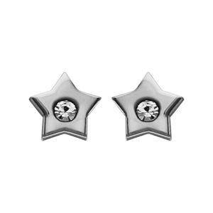 Boucles d\'oreilles en acier étoile lisse avec oxyde blanc au centre et fermoir clou avec poussette - Vue 1