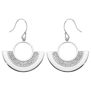 Boucles d\'oreilles en acier forme gomtrique anneau et demi-cercle avec cristal blanc et fermoir crochet - Vue 1