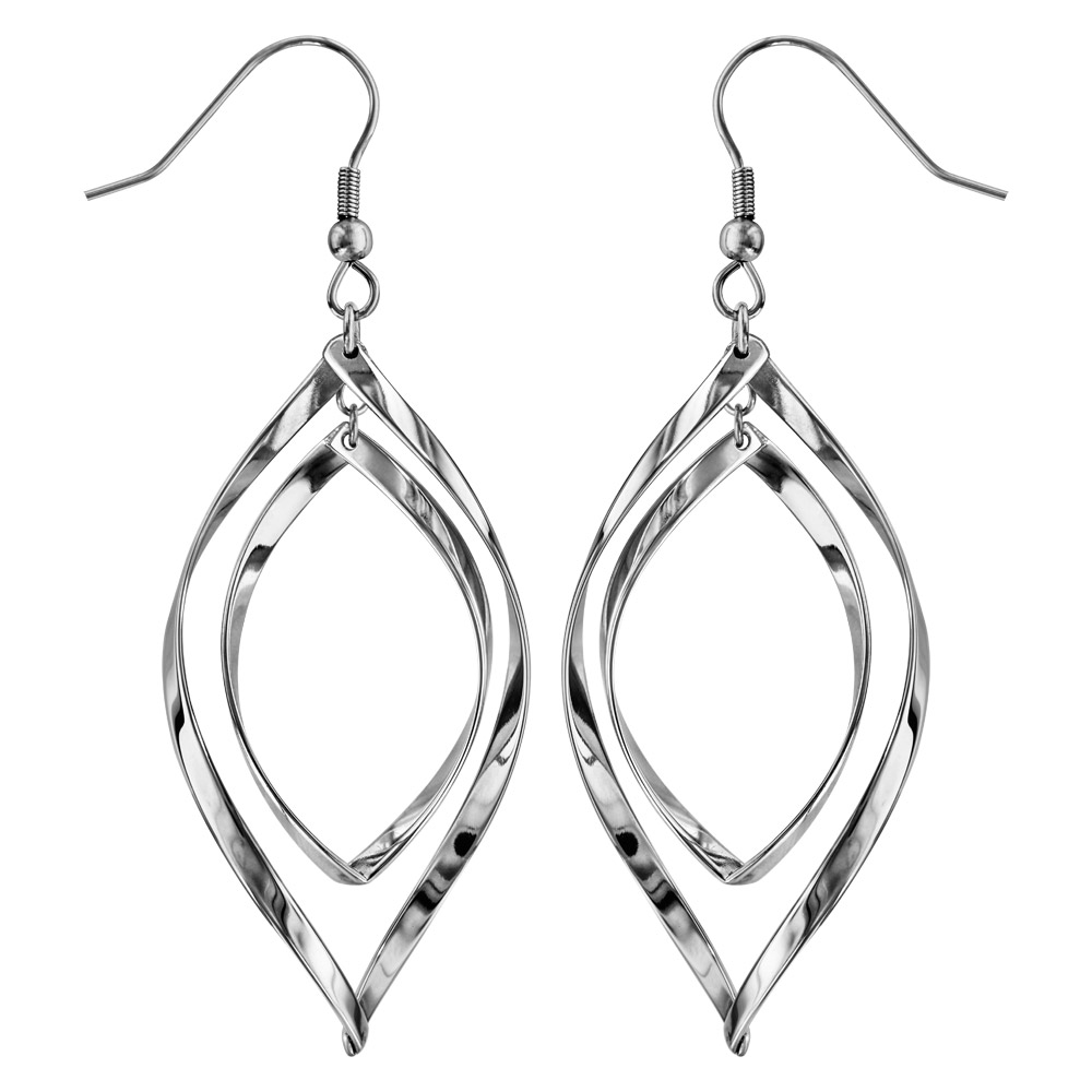 Boucles d\'oreilles en acier forme g�om�trique goutte �vid�e suspendue et fermoir crochet - Vue 1