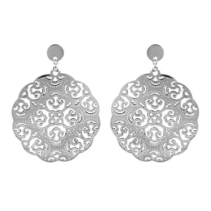 Boucles d\'oreilles en acier motifs arabesques finement dentelées suspendu et fermoir poussette - Vue 1