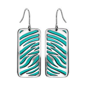 Boucles d\'oreilles en acier motifs zèbre turquoise et fermoir crochet - Vue 1