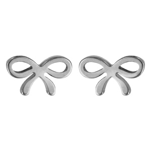 Boucles d\'oreilles en acier noeud féminin simple et fermoir clou avec poussette - Vue 1