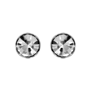 Boucles d\'oreilles en acier oxyde blanc de 4mm serti clos et fermoir poussette - Vue 1