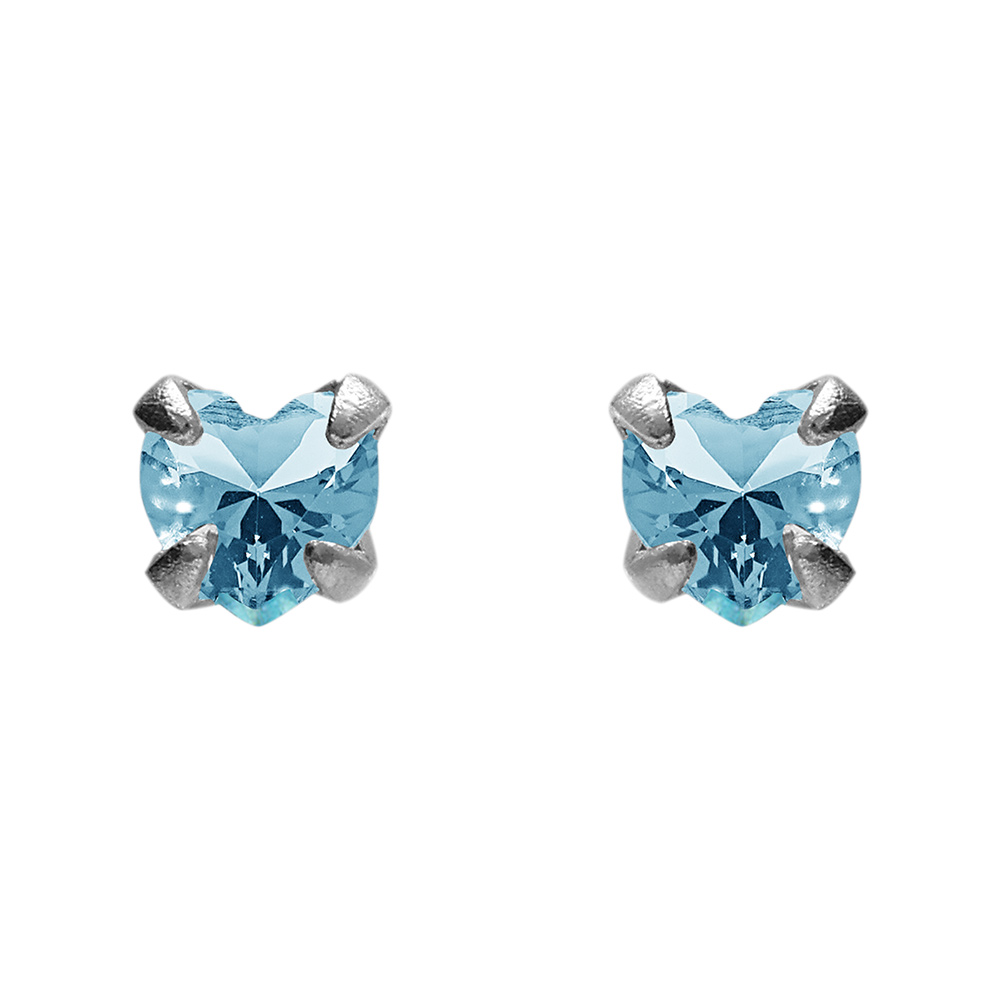 Boucles d\'oreilles en acier oxyde bleu ciel forme de coeur et fermoir poussette - Vue 1