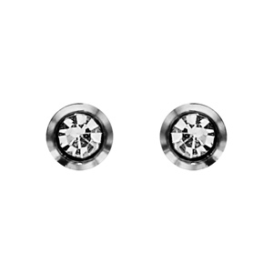 Boucles d\'oreilles en acier oxyde rond blanc serti clos et fermoir poussette - Vue 1
