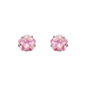 Boucles d\'oreilles en acier oxyde rose forme de fleur et fermoir poussette - Vue 1