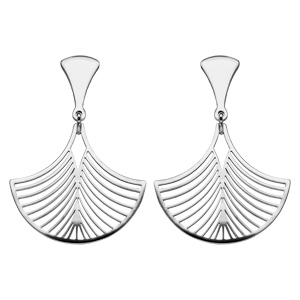 Boucles d\'oreilles en acier plume de paon suspendu et fermoir poussette - Vue 1