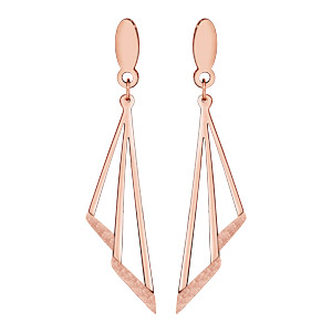 Boucles d\'oreilles en acier, PVD rose effet givr triangles ajours suspendus et fermoir poussette - Vue 1