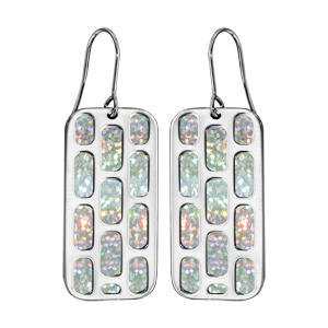 Boucles d\'oreilles en acier rectangulaire motifs géometriques glitter blanc fermoir crochet - Vue 1