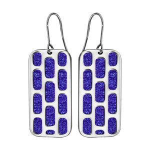 Boucles d\'oreilles en acier rectangulaire motifs géométriques glitter bleu royal et fermoir crochet - Vue 1