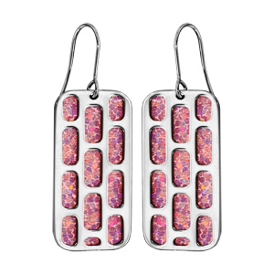Boucles d\'oreilles en acier rectangulaire motifs géométriques glitter rose et fermoir crochet - Vue 1