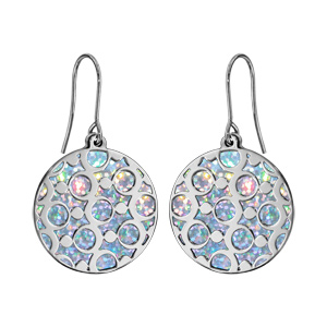 Boucles d\'oreilles en acier rondes motifs ronds glitter azur et fermoir crochet - Vue 1