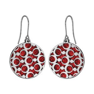 Boucles d\'oreilles en acier rondes motifs ronds glitter rouge fermoir crochet - Vue 1