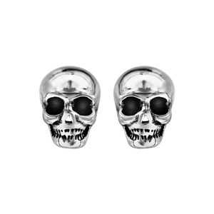 Boucles d\'oreilles en acier tte de mort fermoir poussette - Vue 1