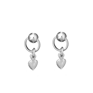 Boucles d\'oreilles en argent anneau avec petit coeur suspendu et fermoir poussette - Vue 1