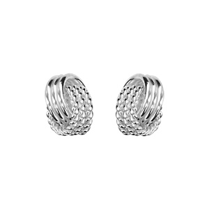 Boucles d\'oreilles en argent anneaux lisses et ouvrags entremls et fermoir poussette - Vue 1