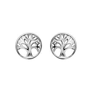 Boucles d\'oreilles en argent avec arbre de vie ajour et fermoir poussette - Vue 1