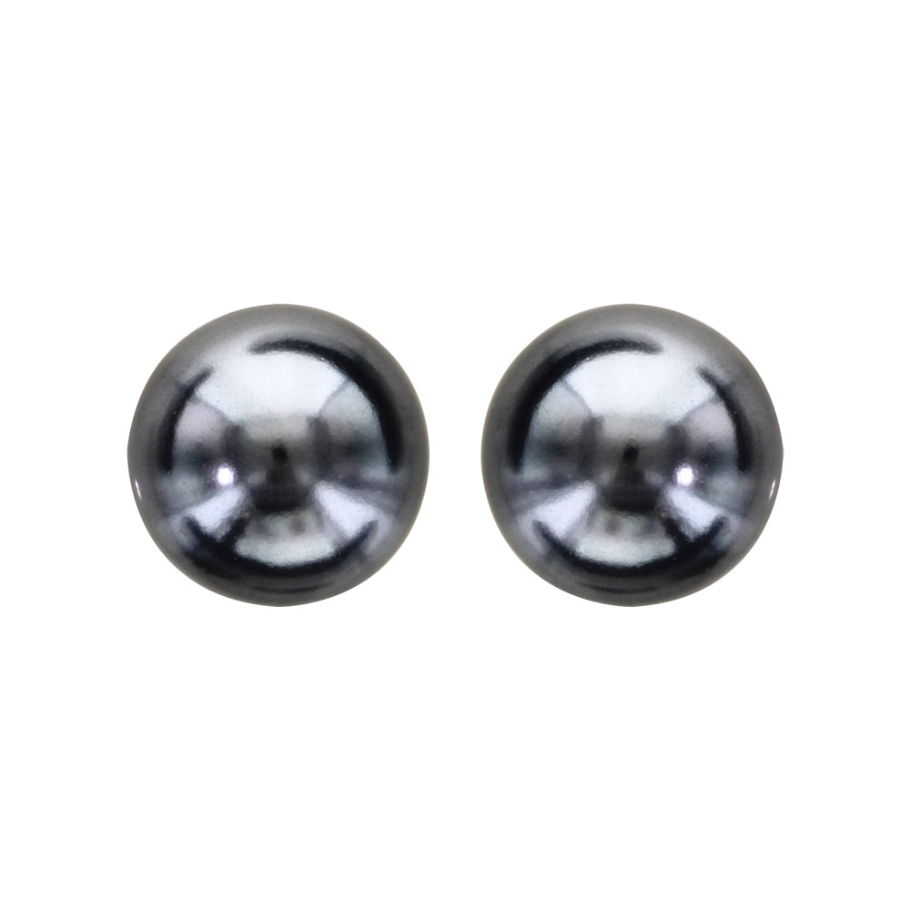 Boucles d\'oreilles en argent avec perle de synthse noire 10mm et fermoir poussette - Vue 1