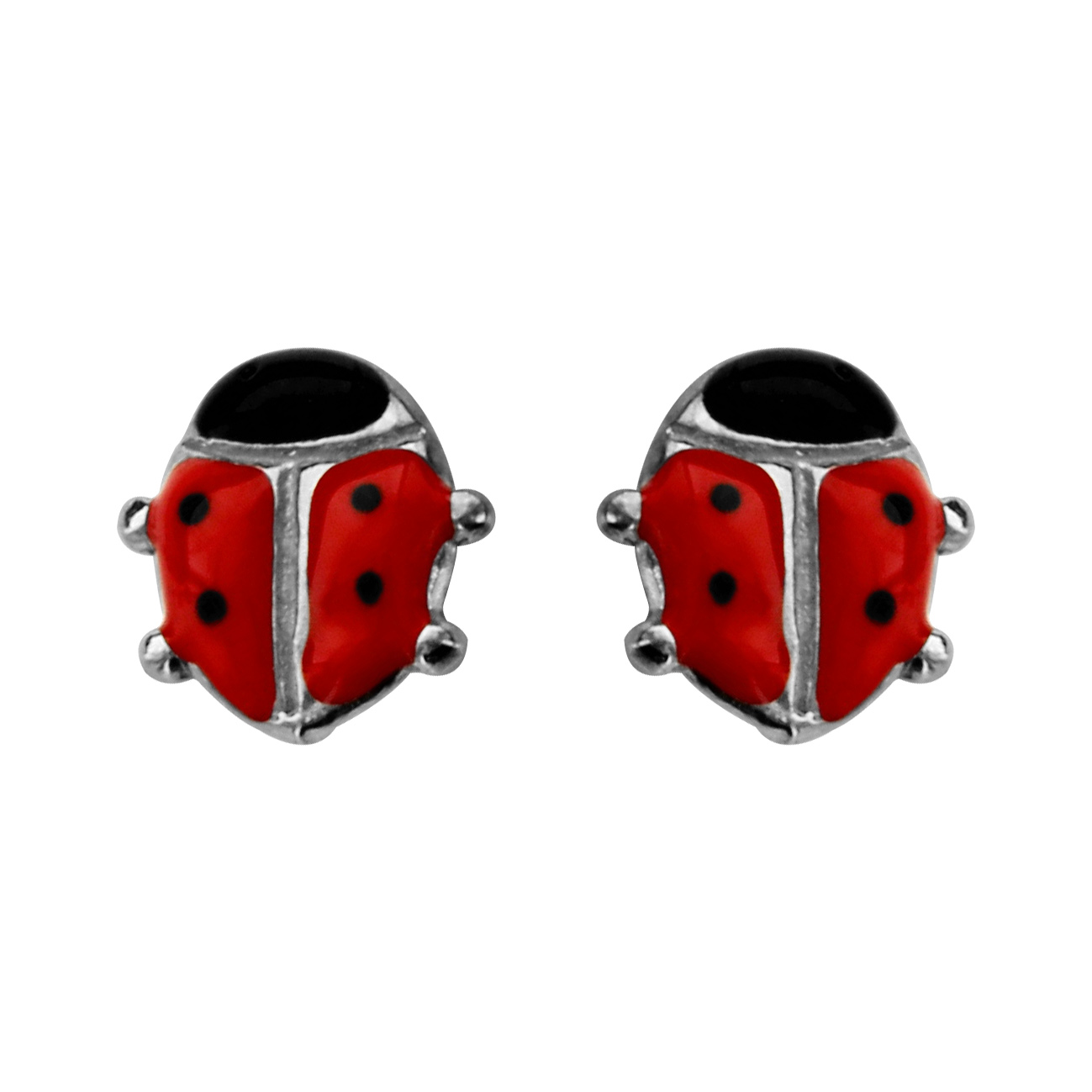 Boucles D'oreilles Enfant Coccinelle - Argent Massif 925, émaillé Rouge, Neuves Avec étiquettes